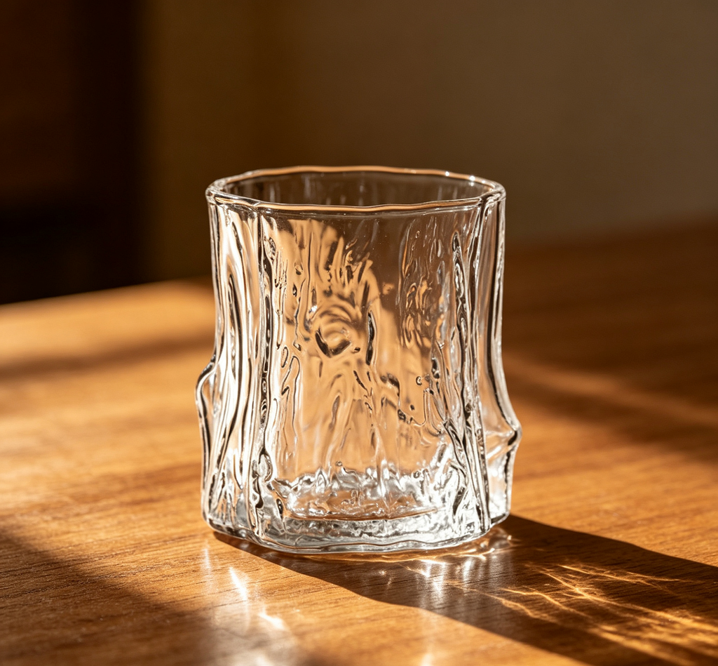Tree Stump Embossed Clear Glass Coffee Mug