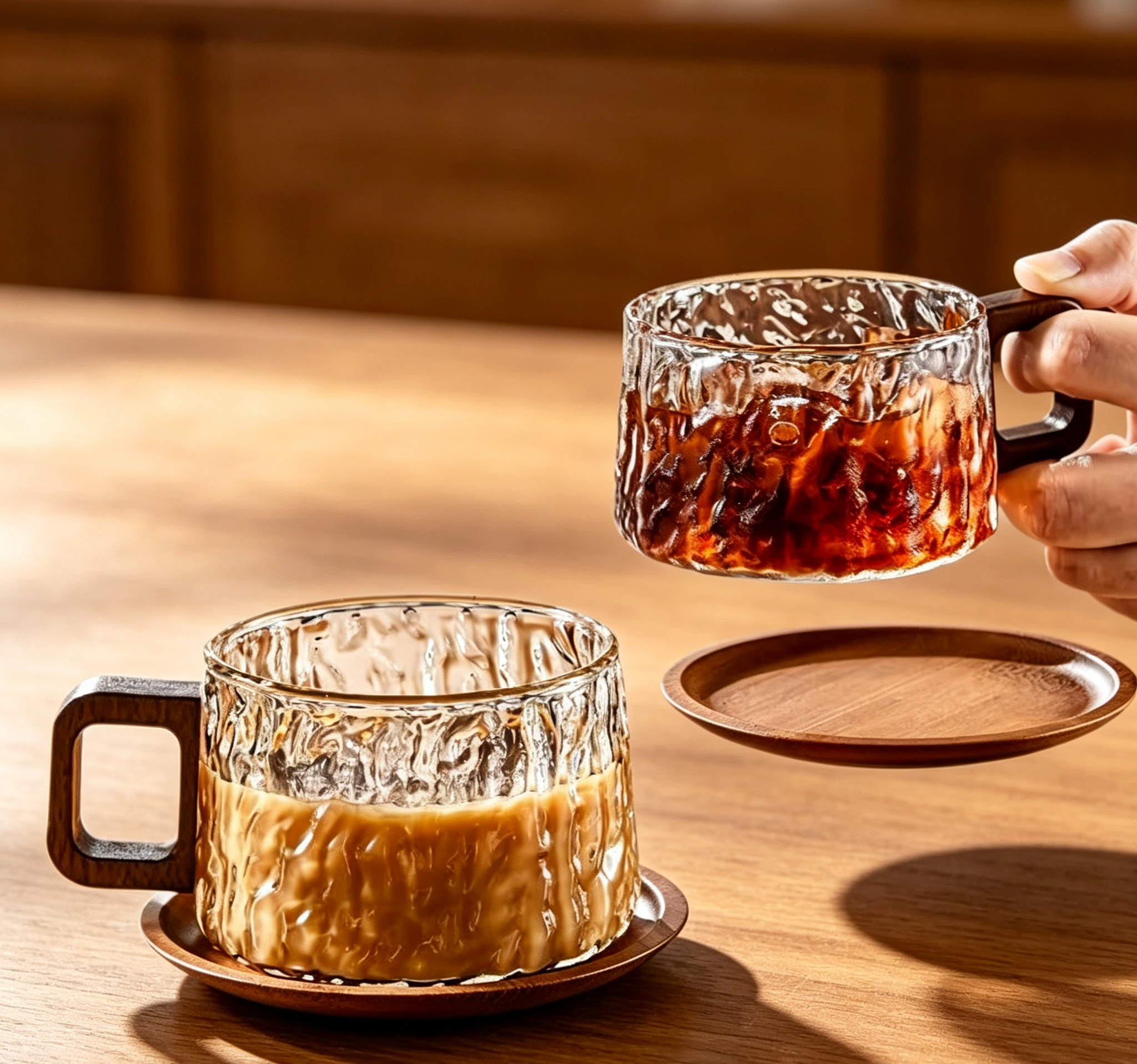 Low-profile cup for home coffee or tea